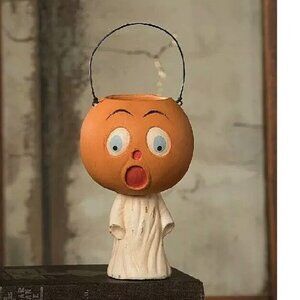 Bethany Lowe Halloween Vintage style Scared Pumpkin Ghost bucket ~ NEW